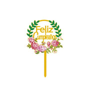 Happy Birthday Anniversary Wedding Cake Flowers Topper Acrylic Party Decorations - NO.01 V528-FLOWER-TOPPERNO1