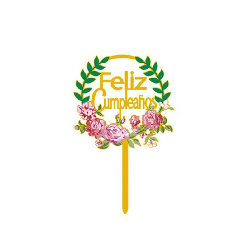 Happy Birthday Anniversary Wedding Cake Flowers Topper Acrylic Party Decorations - NO.01 V528-FLOWER-TOPPERNO1