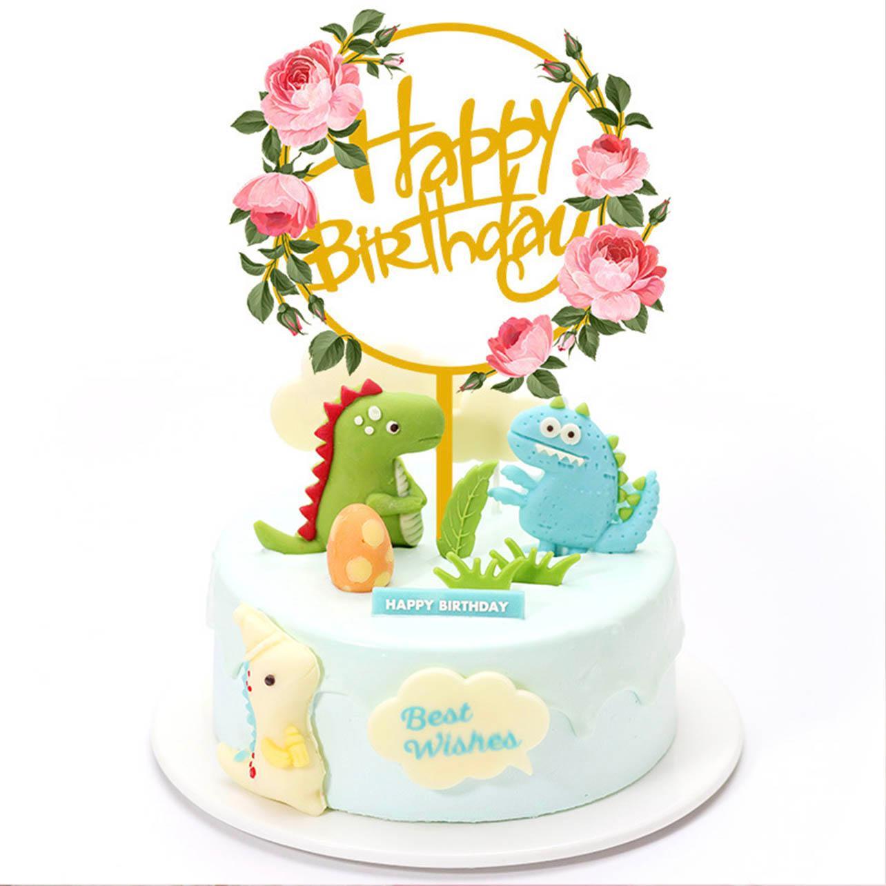 Happy Birthday Anniversary Wedding Cake Flowers Topper Acrylic Party Decorations - NO.02 V528-FLOWER-TOPPERNO2