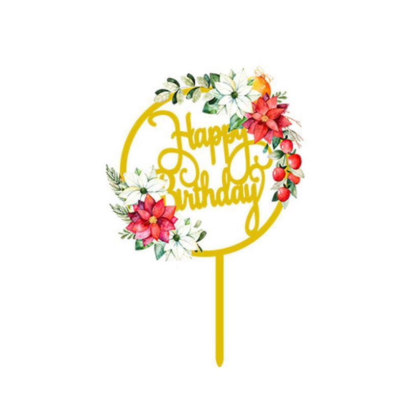 Happy Birthday Anniversary Wedding Cake Flowers Topper Acrylic Party Decorations - NO.02 V528-FLOWER-TOPPERNO2