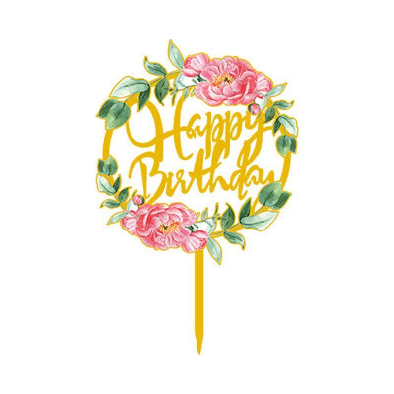 Happy Birthday Anniversary Wedding Cake Flowers Topper Acrylic Party Decorations - NO.05 V528-FLOWER-TOPPERNO5