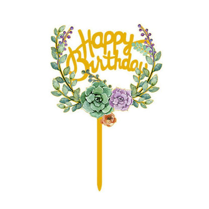 Happy Birthday Anniversary Wedding Cake Flowers Topper Acrylic Party Decorations - NO.08 V528-FLOWER-TOPPERNO8