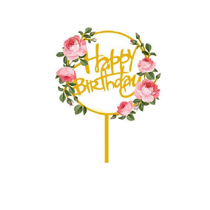 Happy Birthday Anniversary Wedding Cake Flowers Topper Acrylic Party Decorations - NO.09 V528-FLOWER-TOPPERNO9
