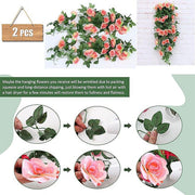 2PCS Artificial Rose Flower Garland Hanging Vine Home Wall Decor Fake Rattan - Red V528-FLOWER-VINE-2PCS-RED-125381