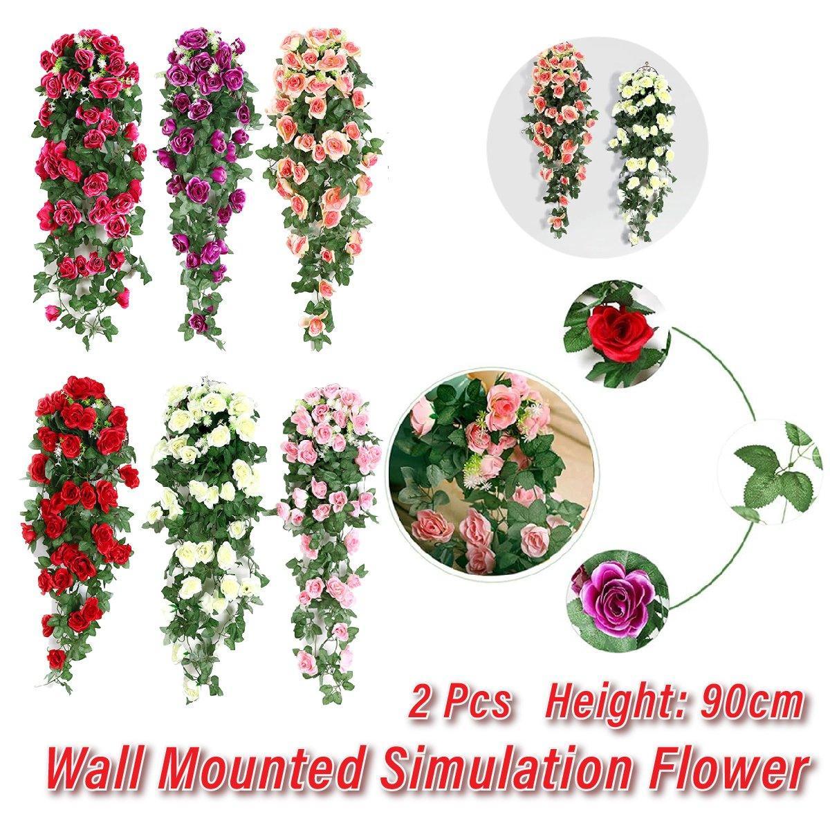 2PCS Artificial Rose Flower Garland Hanging Vine Home Wall Decor Fake Rattan - Rose Red V528-FLOWER-VINE-2PCS-ROSE-RED-769050