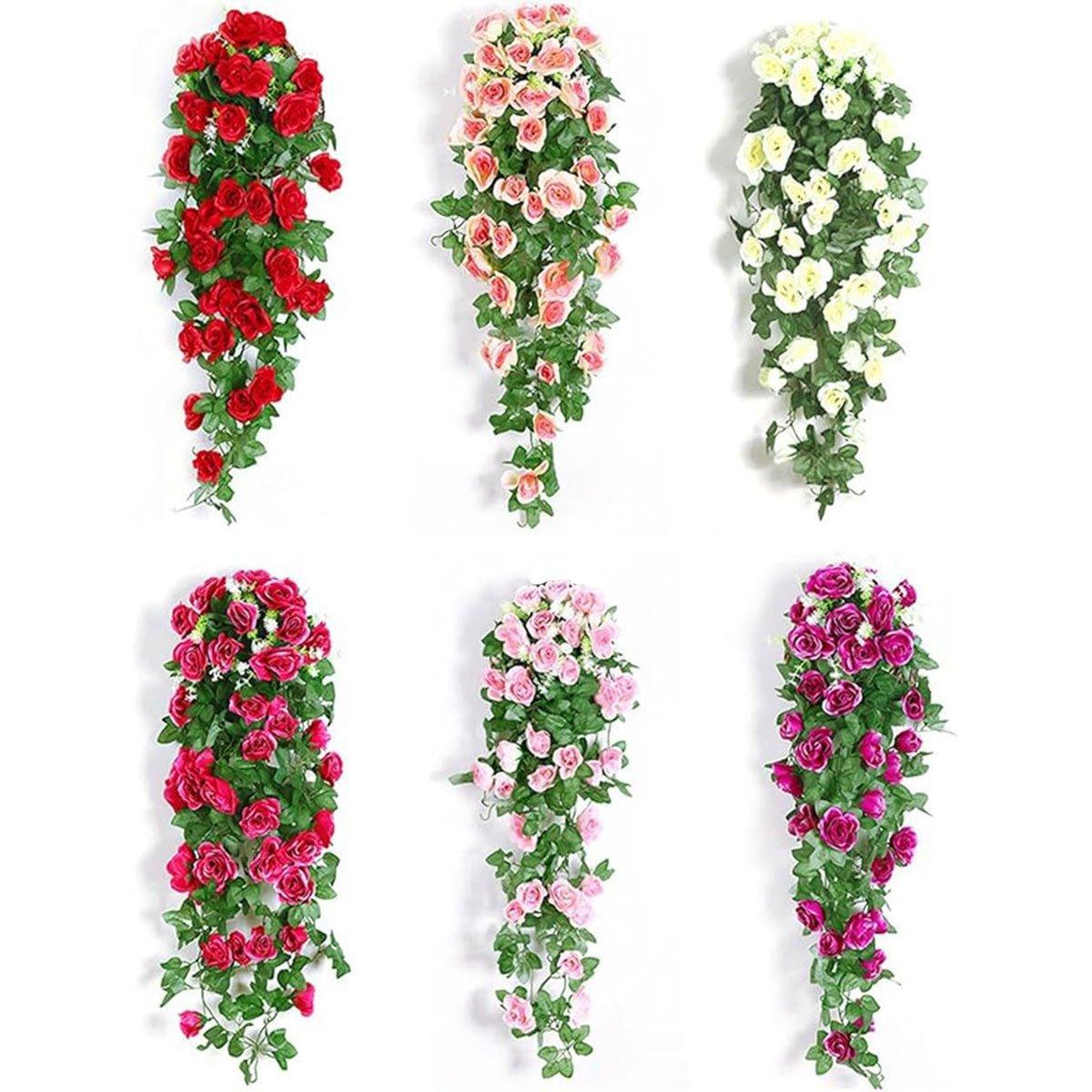 2PCS Artificial Rose Flower Garland Hanging Vine Home Wall Decor Fake Rattan - Rose Red V528-FLOWER-VINE-2PCS-ROSE-RED-769050