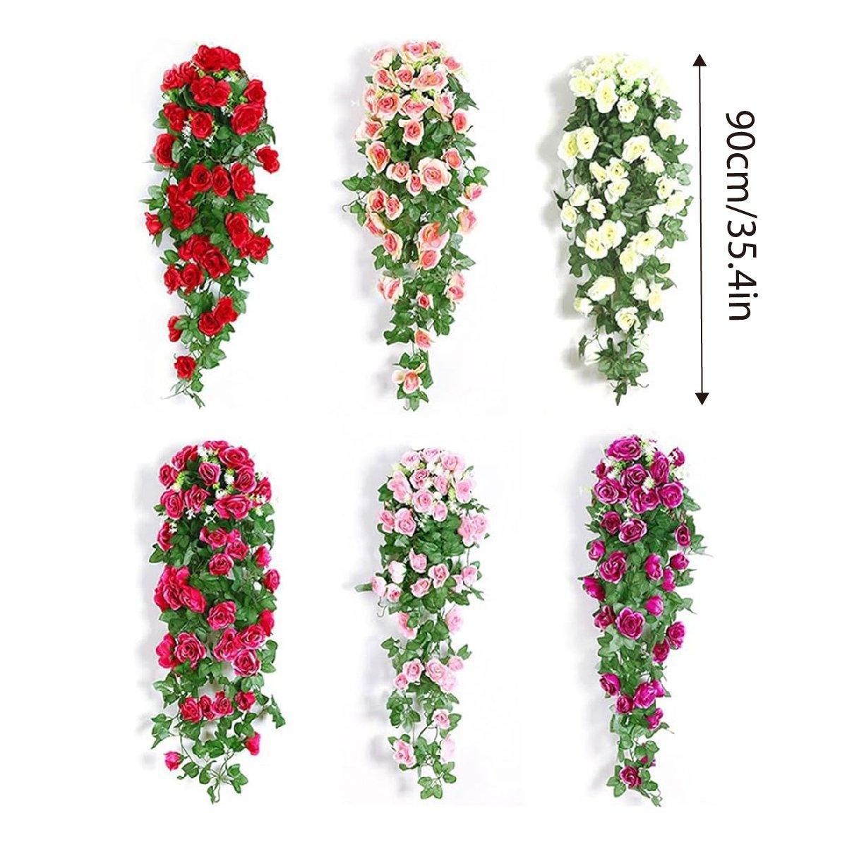 2PCS Artificial Rose Flower Garland Hanging Vine Home Wall Decor Fake Rattan - Rose Red V528-FLOWER-VINE-2PCS-ROSE-RED-769050