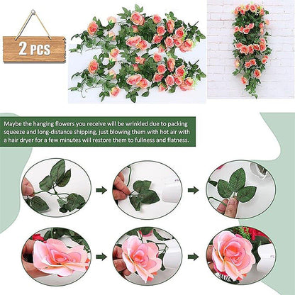 2PCS Artificial Rose Flower Garland Hanging Vine Home Wall Decor Fake Rattan - Rose Red V528-FLOWER-VINE-2PCS-ROSE-RED-769050