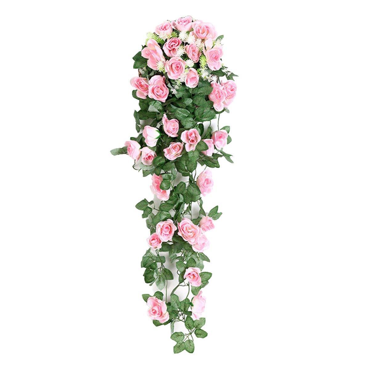 2PCS Artificial Rose Flower Garland Hanging Vine Home Wall Decor Fake Rattan - Rose Red V528-FLOWER-VINE-2PCS-ROSE-RED-769050