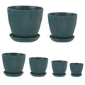 6PCS Simple Plastic Round Plant Pots Vertical Stripes Flower Pot Green Gardening - Green V528-FLOWERPOT-6PCS-GREEN-305896