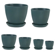 6PCS Simple Plastic Round Plant Pots Vertical Stripes Flower Pot Green Gardening - Green V528-FLOWERPOT-6PCS-GREEN-305896