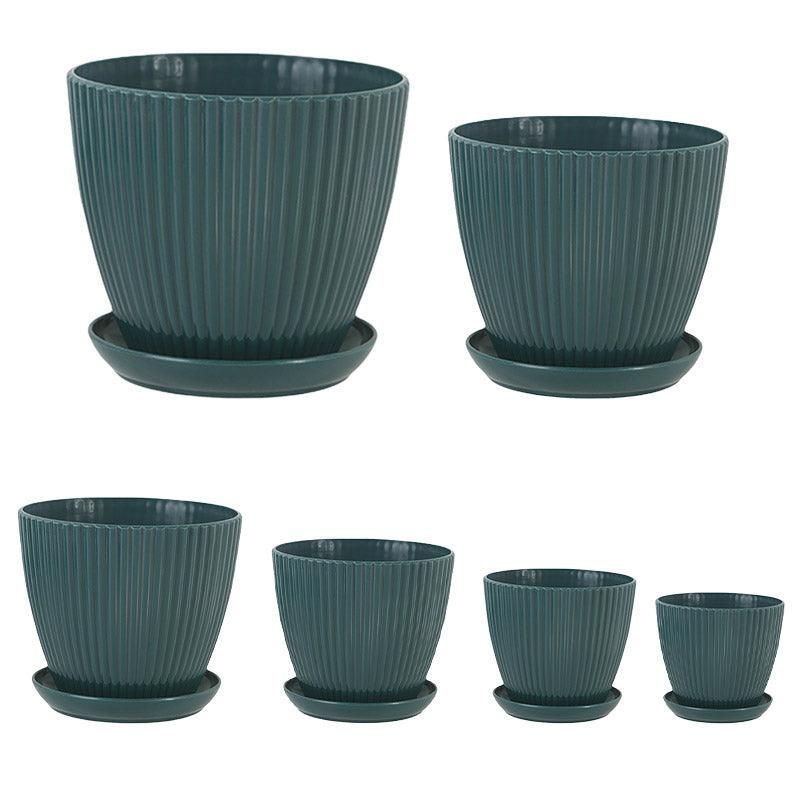 6PCS Simple Plastic Round Plant Pots Vertical Stripes Flower Pot Green Gardening - Green V528-FLOWERPOT-6PCS-GREEN-305896