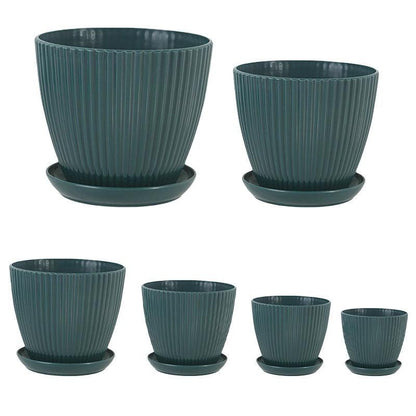 6PCS Simple Plastic Round Plant Pots Vertical Stripes Flower Pot Green Gardening - Green V528-FLOWERPOT-6PCS-GREEN-305896