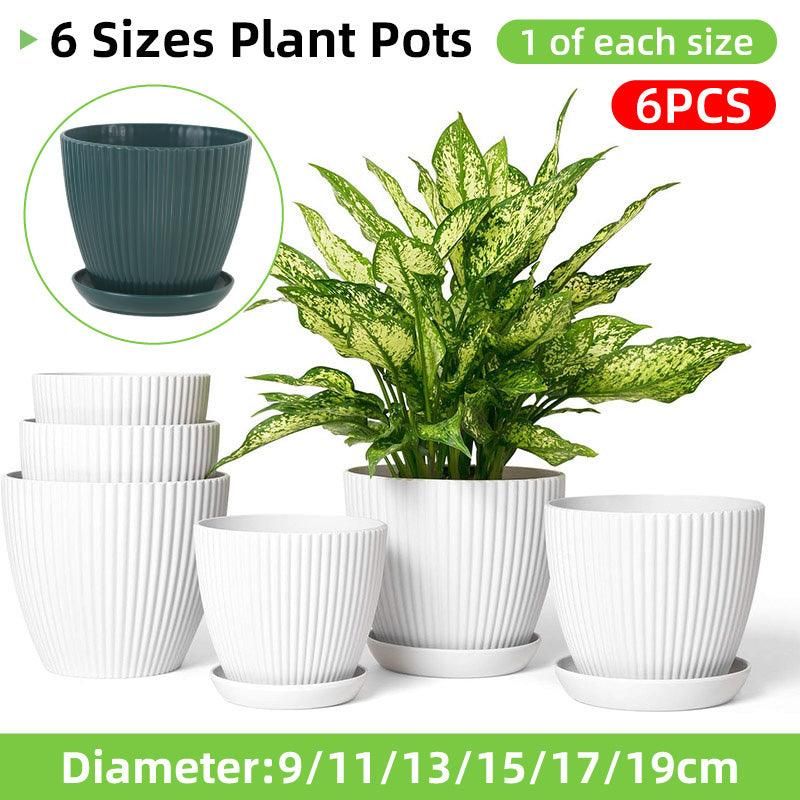 6PCS Simple Plastic Round Plant Pots Vertical Stripes Flower Pot Green Gardening - Green V528-FLOWERPOT-6PCS-GREEN-305896
