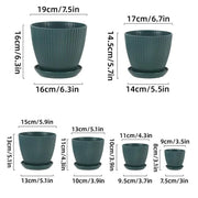 6PCS Simple Plastic Round Plant Pots Vertical Stripes Flower Pot Green Gardening - Green V528-FLOWERPOT-6PCS-GREEN-305896