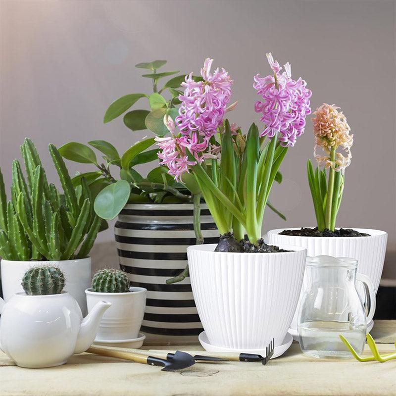 6PCS Simple Plastic Round Plant Pots Vertical Stripes Flower Pot Green Gardening - Green V528-FLOWERPOT-6PCS-GREEN-305896