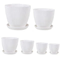 6PCS Simple Plastic Round Plant Pots Vertical Stripes Flower Pot Green Gardening - White V528-FLOWERPOT-6PCS-WHITE-190103