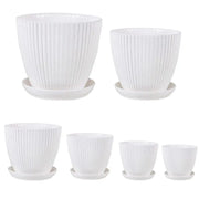 6PCS Simple Plastic Round Plant Pots Vertical Stripes Flower Pot Green Gardening - White V528-FLOWERPOT-6PCS-WHITE-190103