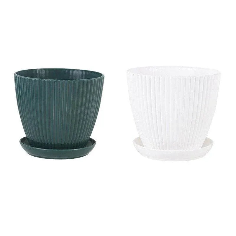 6PCS Simple Plastic Round Plant Pots Vertical Stripes Flower Pot Green Gardening - White V528-FLOWERPOT-6PCS-WHITE-190103