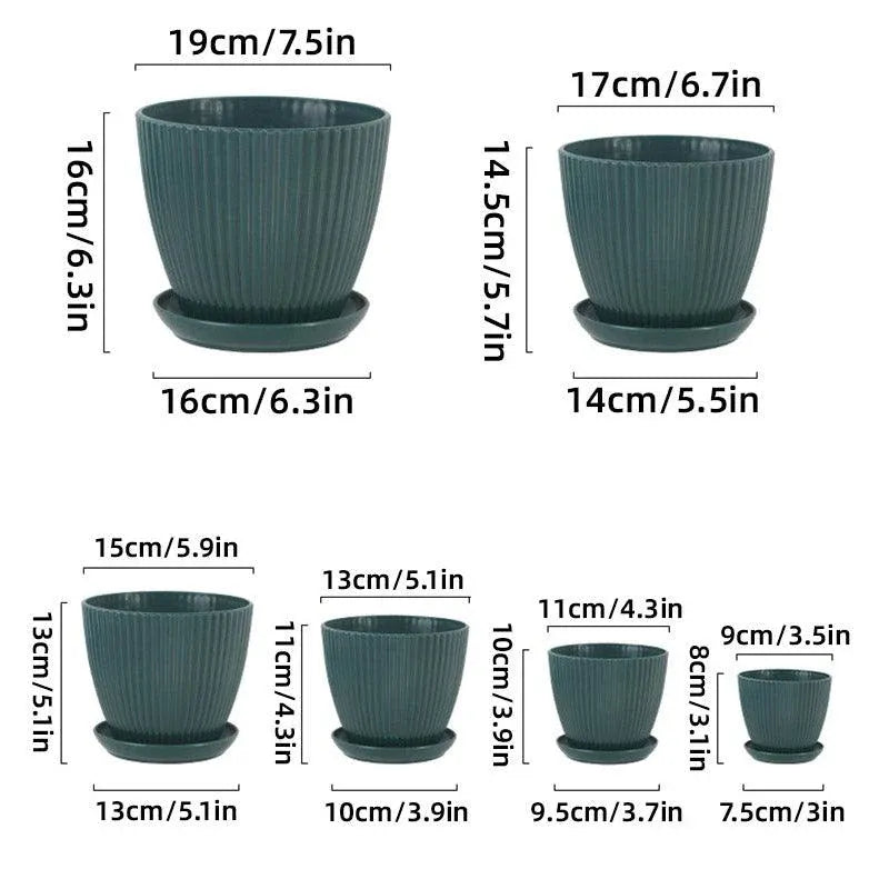 6PCS Simple Plastic Round Plant Pots Vertical Stripes Flower Pot Green Gardening - White V528-FLOWERPOT-6PCS-WHITE-190103