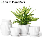 6PCS Simple Plastic Round Plant Pots Vertical Stripes Flower Pot Green Gardening - White V528-FLOWERPOT-6PCS-WHITE-190103