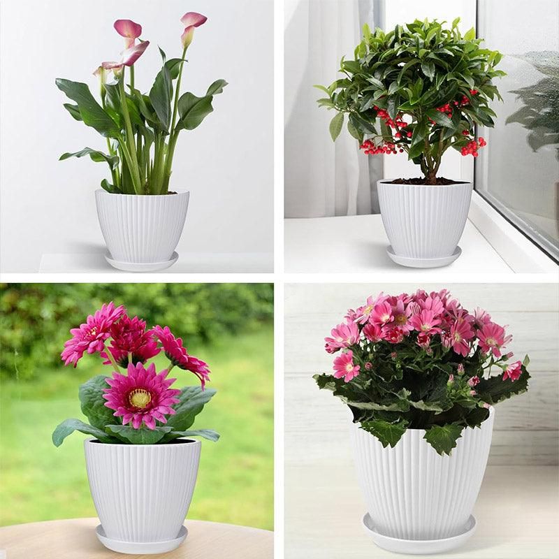 6PCS Simple Plastic Round Plant Pots Vertical Stripes Flower Pot Green Gardening - White V528-FLOWERPOT-6PCS-WHITE-190103