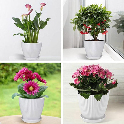 6PCS Simple Plastic Round Plant Pots Vertical Stripes Flower Pot Green Gardening - White V528-FLOWERPOT-6PCS-WHITE-190103