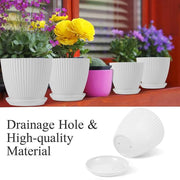 6PCS Simple Plastic Round Plant Pots Vertical Stripes Flower Pot Green Gardening - White V528-FLOWERPOT-6PCS-WHITE-190103