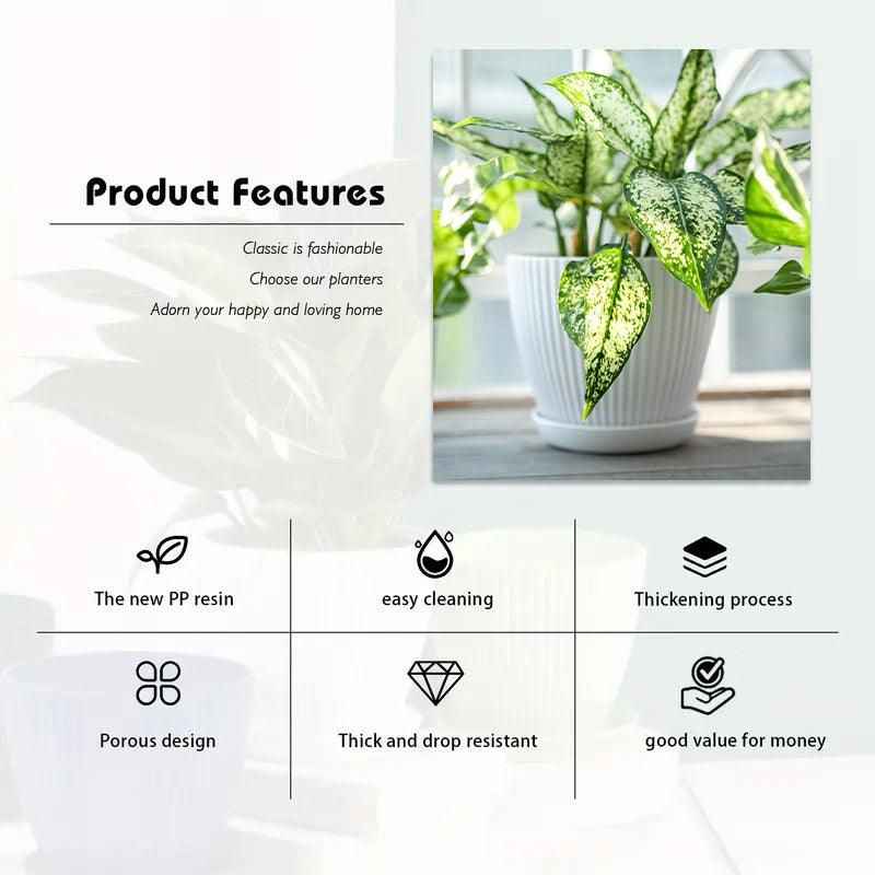 6PCS Simple Plastic Round Plant Pots Vertical Stripes Flower Pot Green Gardening - White V528-FLOWERPOT-6PCS-WHITE-190103