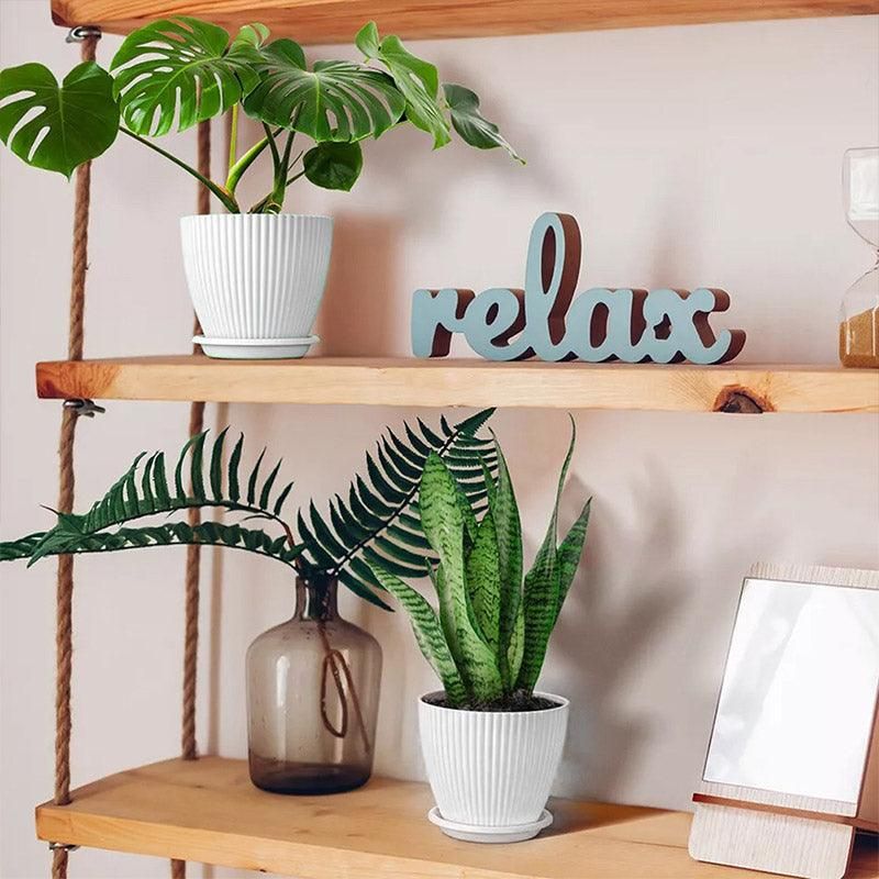 6PCS Simple Plastic Round Plant Pots Vertical Stripes Flower Pot Green Gardening - White V528-FLOWERPOT-6PCS-WHITE-190103