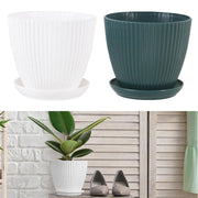 6PCS Simple Plastic Round Plant Pots Vertical Stripes Flower Pot Green Gardening - White V528-FLOWERPOT-6PCS-WHITE-190103
