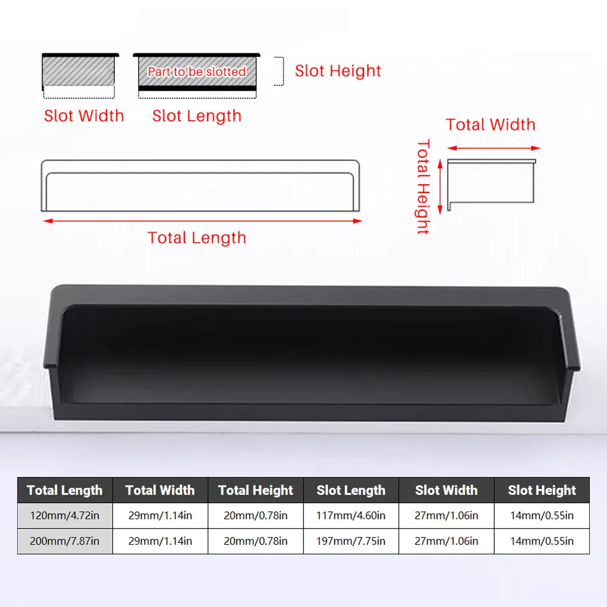 Hidden Recessed Cabinet Handle 120mm 200mm Slotted Drawer Door Pull Furniture - Grey-200mm V528-FLUSH-HANDLE-GREY-200-847574