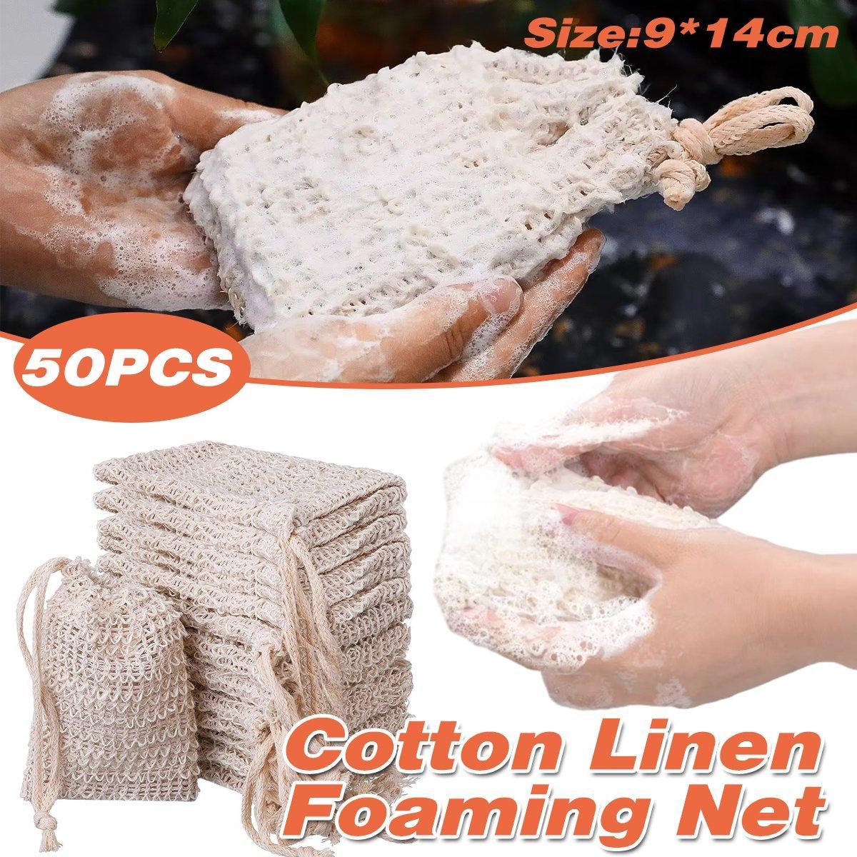 50PCS Soap Exfoliating Bags Cotton Linen Foaming Soap Saver Bag Pouch Drawstring V528-FOAM-NET-9-14CM-50PCS-465610
