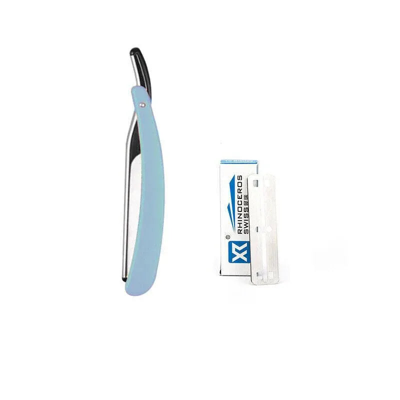 Old Shaver Razor Eyebrow Knife Folding Manual Shaver Holder Home Salon Tool Au - Blue+10PCS Blades V528-FOLDABLERAZOR-BLUE-334597