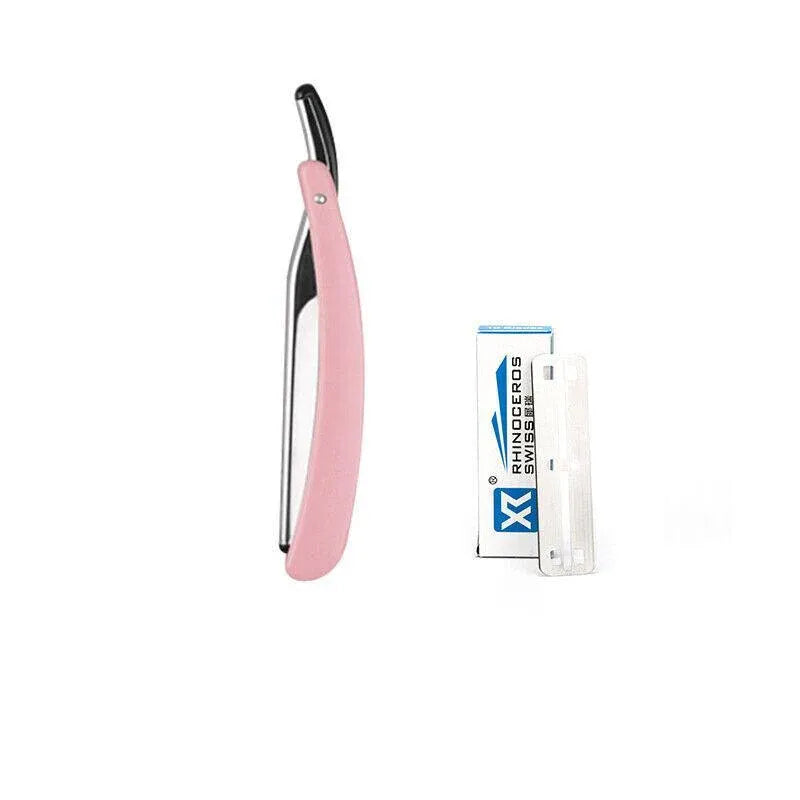 Old Shaver Razor Eyebrow Knife Folding Manual Shaver Holder Home Salon Tool Au - Pink+10PCS Blades V528-FOLDABLERAZOR-PINK-880015