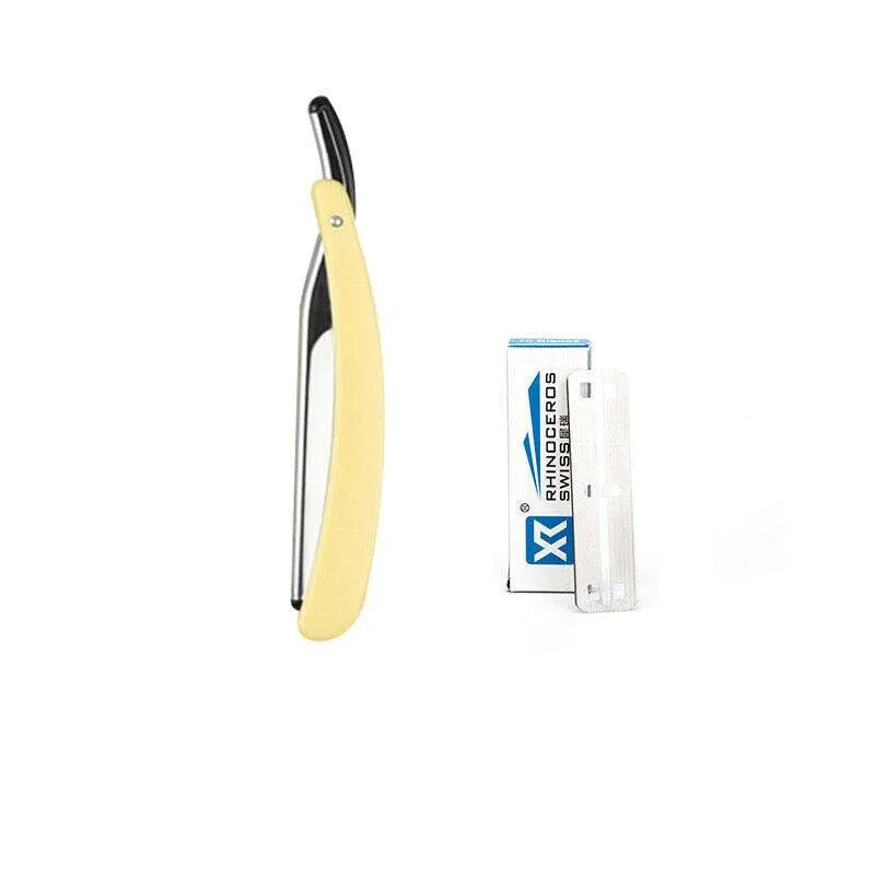 Old Shaver Razor Eyebrow Knife Folding Manual Shaver Holder Home Salon Tool Au - Yellow+10PCS Blades V528-FOLDABLERAZOR-YELLOW-146766