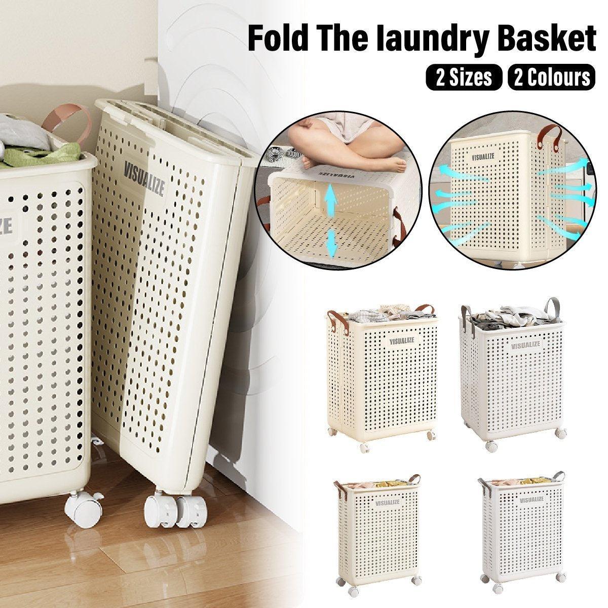 Folding Portable Laundry Basket Multifunctional Storage for Bathroom Household - M-Beige V528-FOLDING-BASKET-M-BEIGE-368480