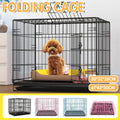 Metal Dog Crate Pet Cage with Divider for Puppies Cats Kennel Indoor Pet House - Small-Pink