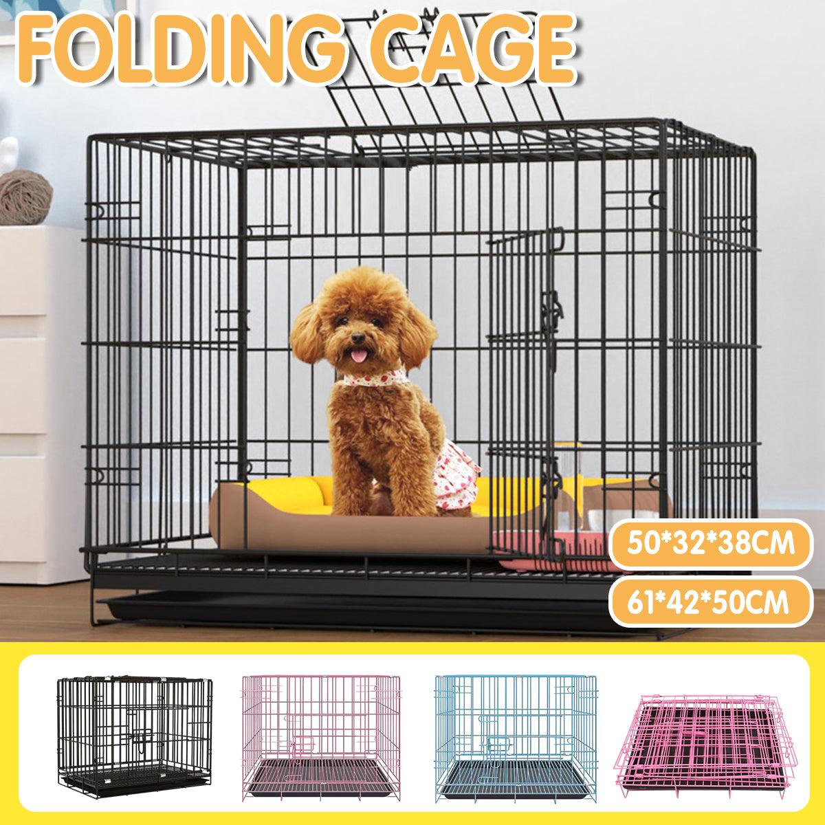 Metal Dog Crate Pet Cage with Divider for Puppies Cats Kennel Indoor Pet House - Small-Pink