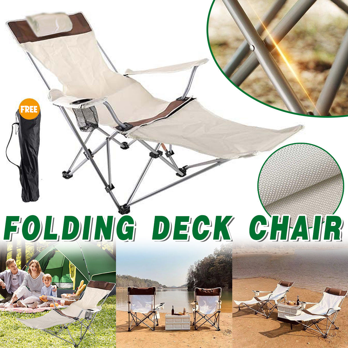 Outdoor Folding Recliner Portable Beach Camping Chair for Sitting and Lying V528-FOLDING-LOUNGE-CHAIR-621154