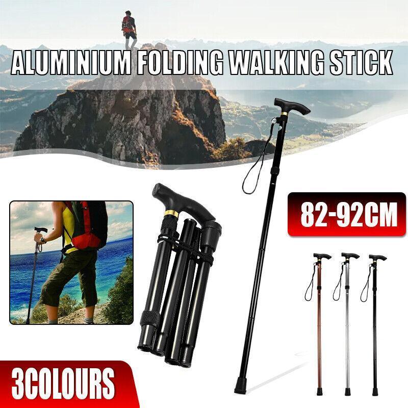 Folding Walking Stick Travel Cane Adjustable Height 82 to 92cm Aluminium Anti Slip - Silver V528-FOLDINGWALKINGSTICK-SILVER-718190