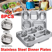 8pcs Stainless Steel Divided Dinner Plates Square Fast Food Plate for Students V528-FOOD-TRAY-8PCS-322976