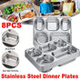8pcs Stainless Steel Divided Dinner Plates Square Fast Food Plate for Students V528-FOOD-TRAY-8PCS-322976