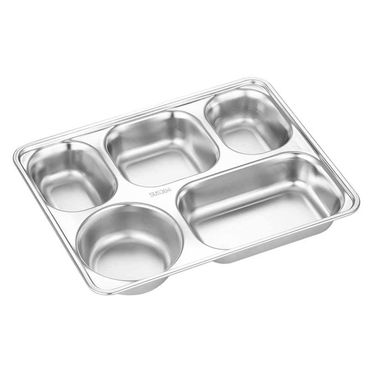 8pcs Stainless Steel Divided Dinner Plates Square Fast Food Plate for Students V528-FOOD-TRAY-8PCS-322976