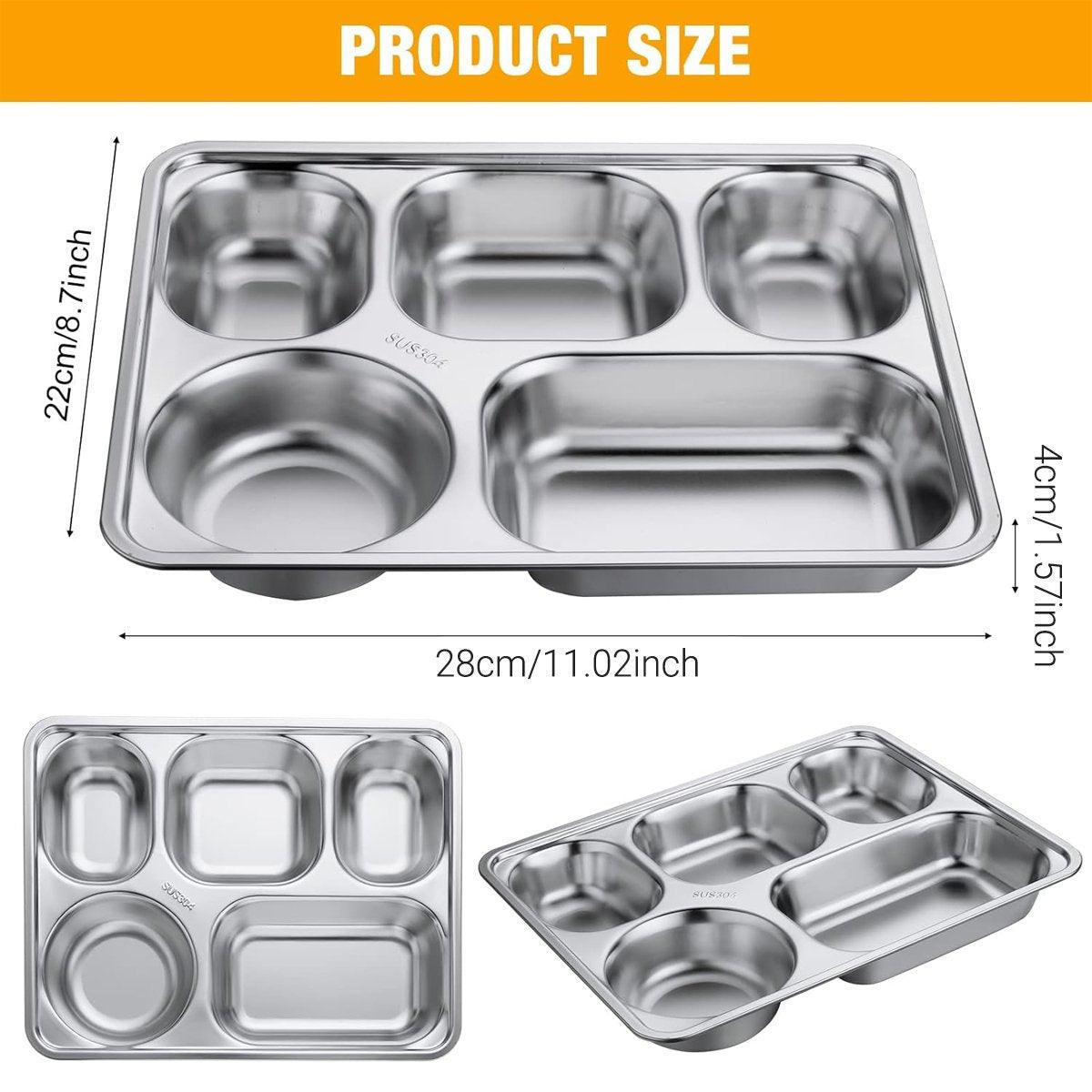 8pcs Stainless Steel Divided Dinner Plates Square Fast Food Plate for Students V528-FOOD-TRAY-8PCS-322976