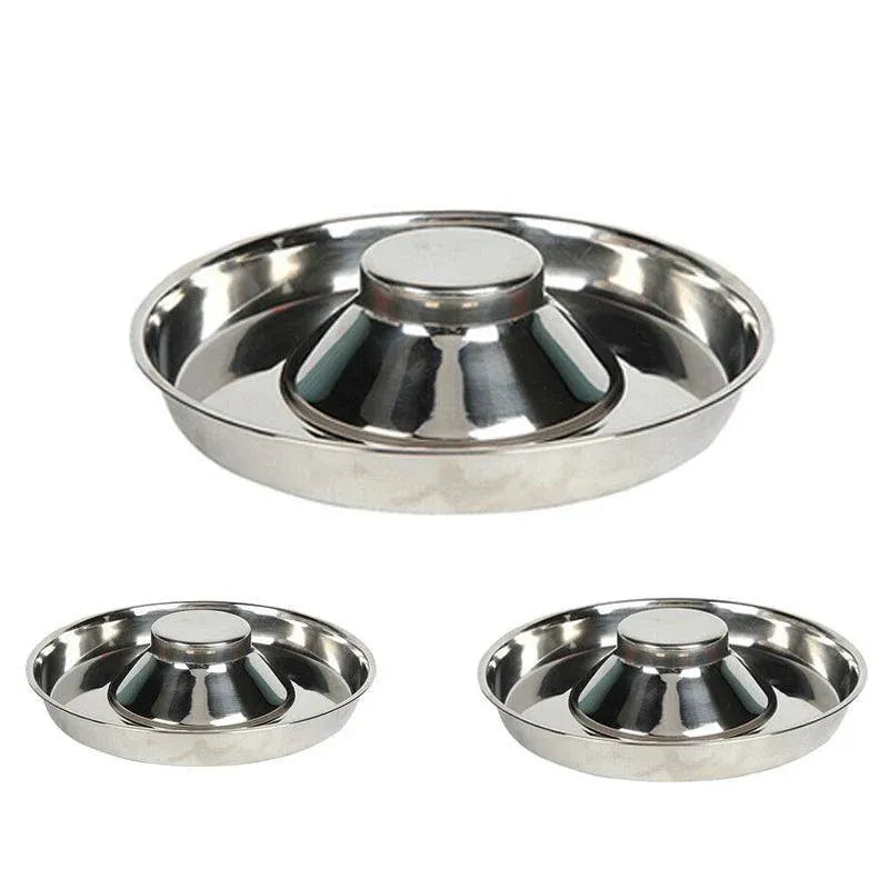Stainless Steel Pet Bowl Slow Feeder Dish Puppy Dog Cat Food Feeding Weaning Bowl - L V528-FOODSTOPBASIN-L-896484