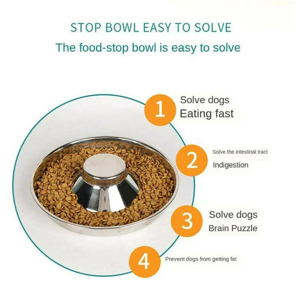 Stainless Steel Pet Bowl Slow Feeder Dish Puppy Dog Cat Food Feeding Weaning Bowl - L V528-FOODSTOPBASIN-L-896484