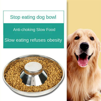 Stainless Steel Pet Bowl Slow Feeder Dish Puppy Dog Cat Food Feeding Weaning Bowl - L V528-FOODSTOPBASIN-L-896484