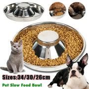 Stainless Steel Pet Bowl Slow Feeder Dish Puppy Dog Cat Food Feeding Weaning Bowl - M V528-FOODSTOPBASIN-M-896888