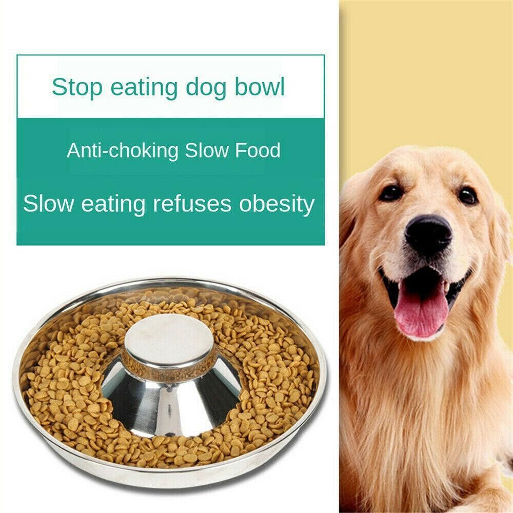 Stainless Steel Pet Bowl Slow Feeder Dish Puppy Dog Cat Food Feeding Weaning Bowl - M V528-FOODSTOPBASIN-M-896888